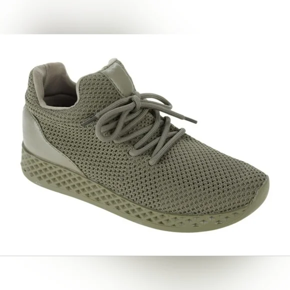 Men's Olive Knit Sneakers with Textured Sole - Picture 1 of 7